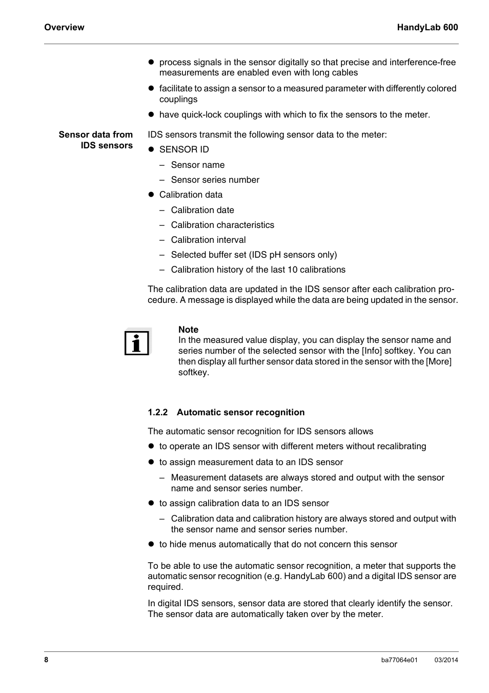 2 automatic sensor recognition, Automatic sensor recognition | Xylem HandyLab 600 User Manual | Page 8 / 72