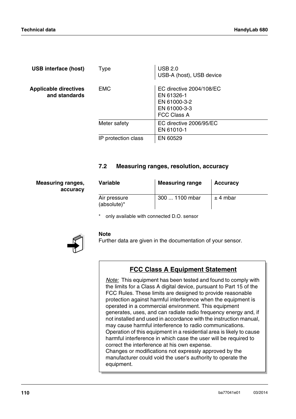 2 measuring ranges, resolution, accuracy, Measuring ranges, resolution, accuracy | Xylem HandyLab 680 User Manual | Page 110 / 120