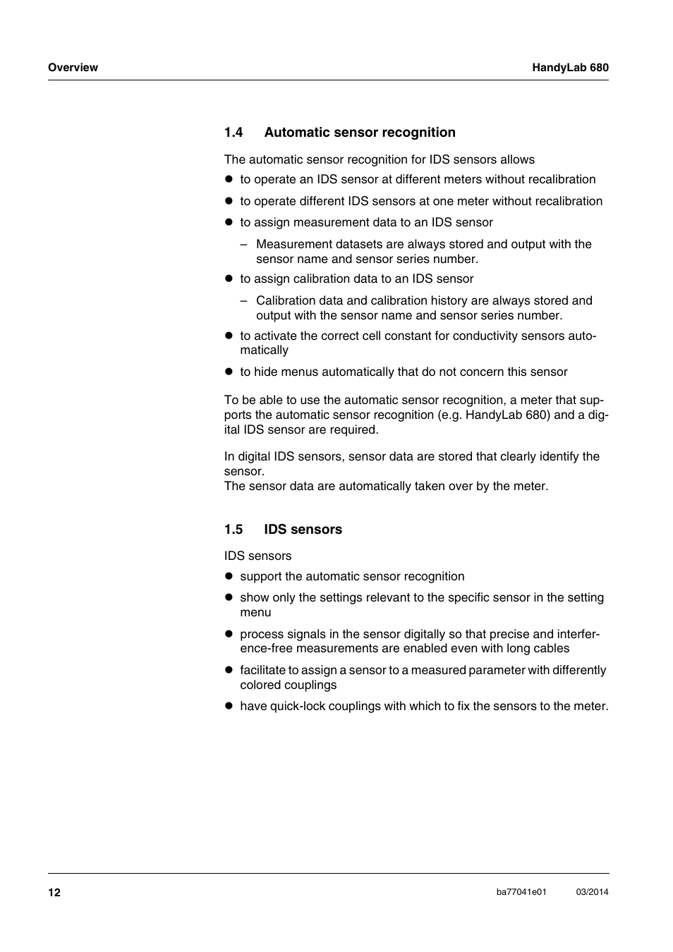 4 automatic sensor recognition, 5 ids sensors, Automatic sensor recognition | Ids sensors | Xylem HandyLab 680 User Manual | Page 12 / 120