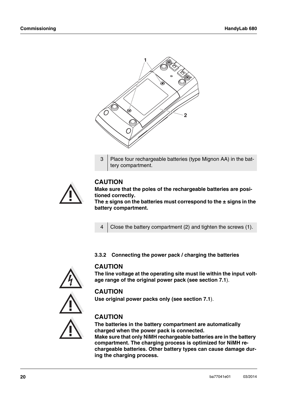 Connecting the power pack / charging the batteries | Xylem HandyLab 680 User Manual | Page 20 / 120