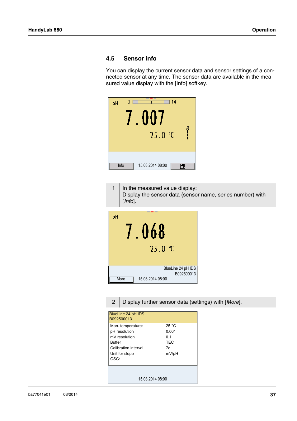 5 sensor info, Sensor info | Xylem HandyLab 680 User Manual | Page 37 / 120