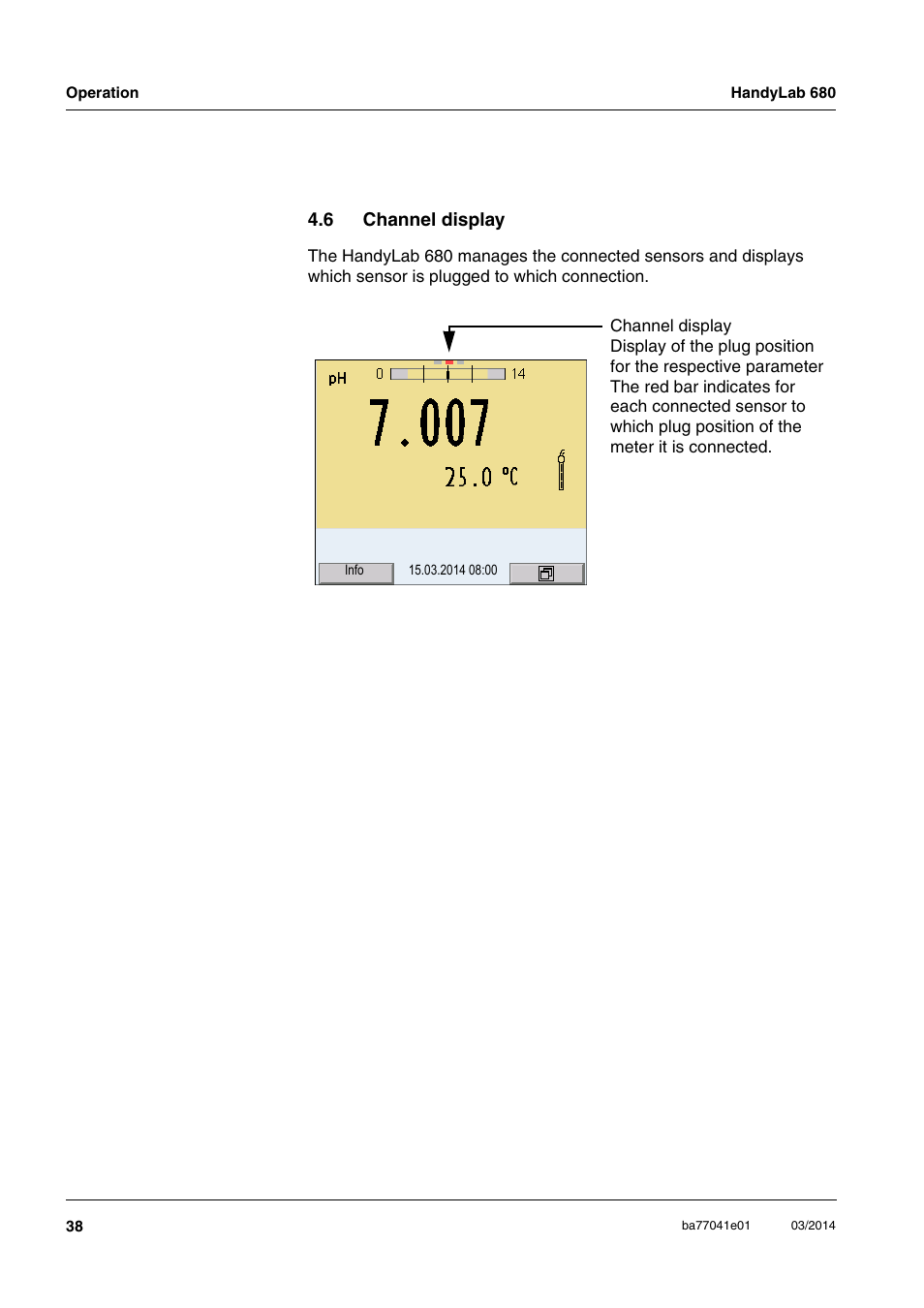 6 channel display, Channel display | Xylem HandyLab 680 User Manual | Page 38 / 120