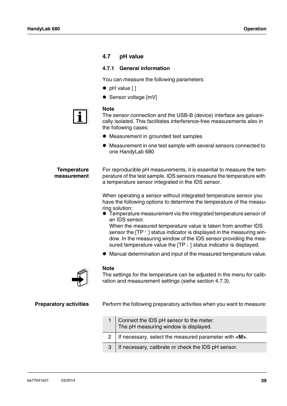 7 ph value, 1 general information, Ph value 4.7.1 | General information | Xylem HandyLab 680 User Manual | Page 39 / 120