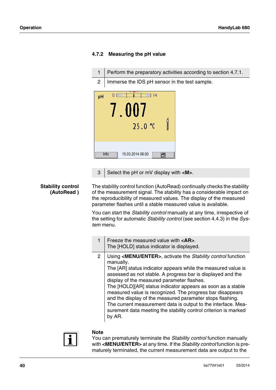 2 measuring the ph value, Measuring the ph value | Xylem HandyLab 680 User Manual | Page 40 / 120