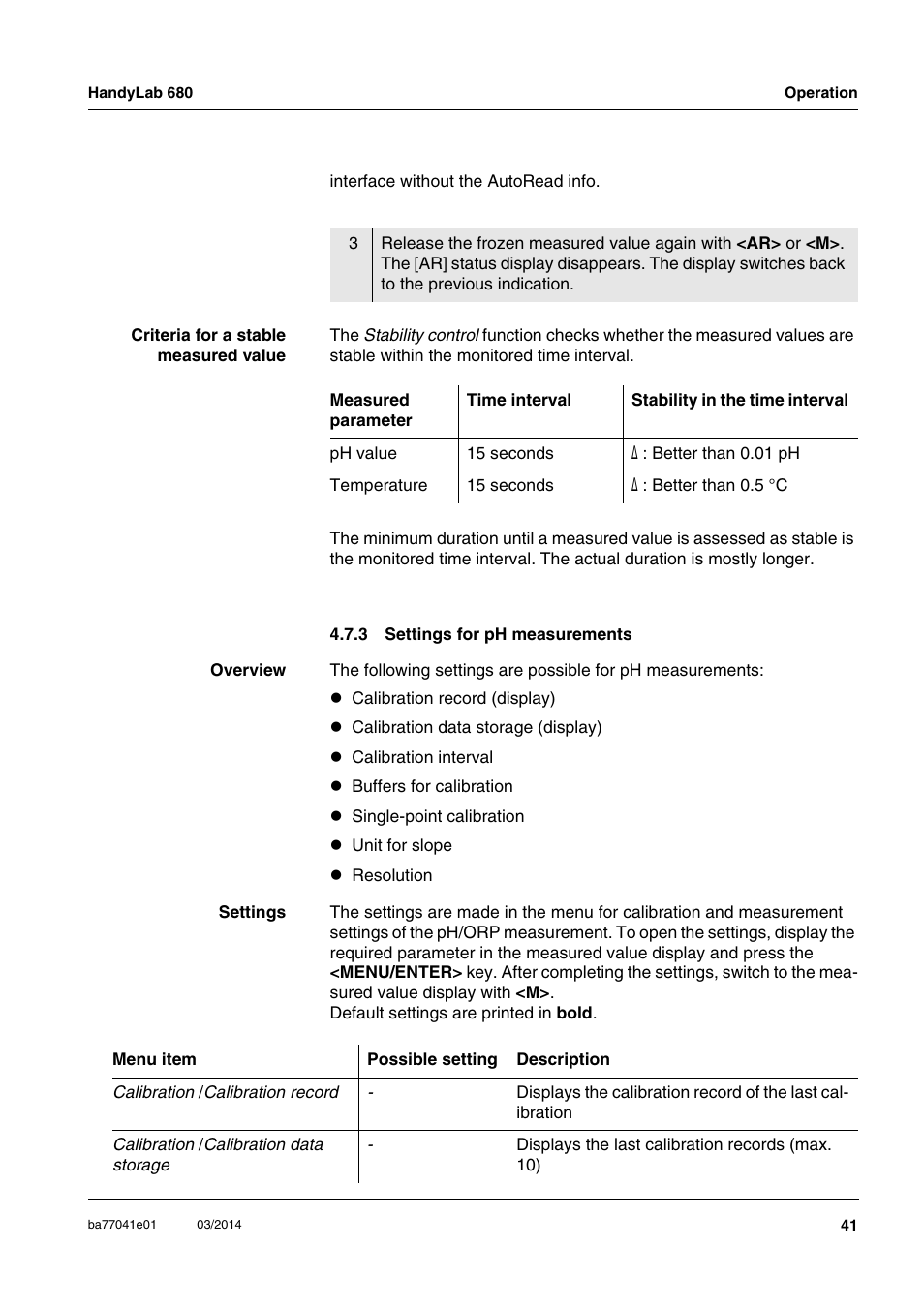 3 settings for ph measurements, Settings for ph measurements | Xylem HandyLab 680 User Manual | Page 41 / 120