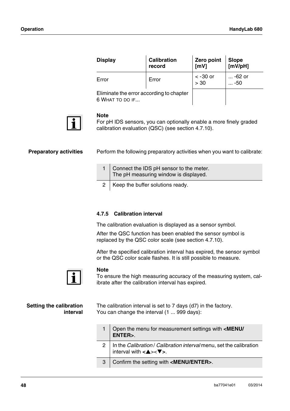 5 calibration interval, Calibration interval | Xylem HandyLab 680 User Manual | Page 48 / 120