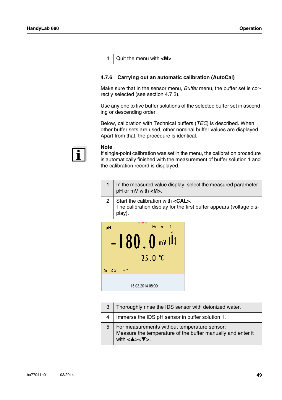 6 carrying out an automatic calibration (autocal) | Xylem HandyLab 680 User Manual | Page 49 / 120