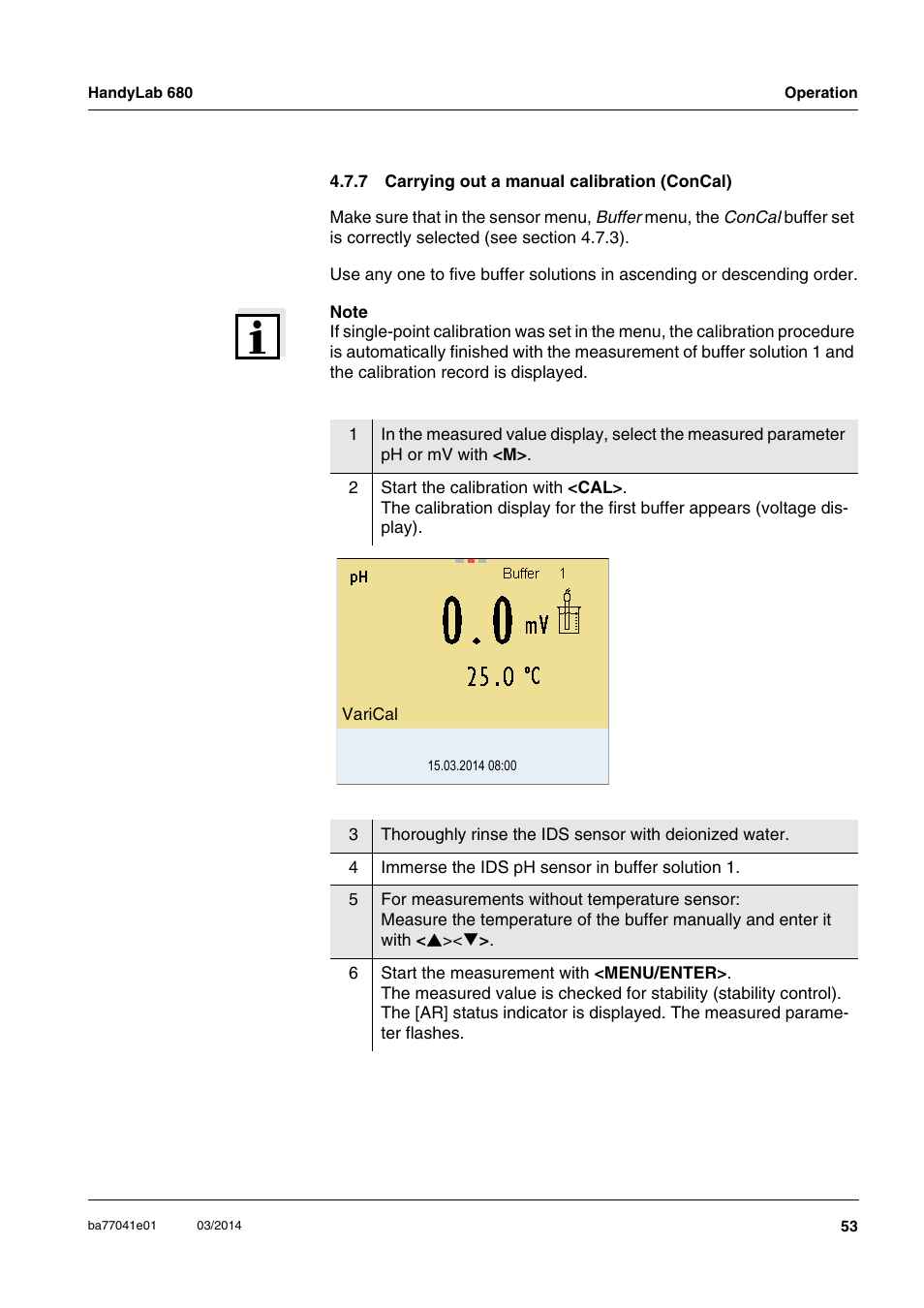 7 carrying out a manual calibration (concal), Carrying out a manual calibration (concal) | Xylem HandyLab 680 User Manual | Page 53 / 120