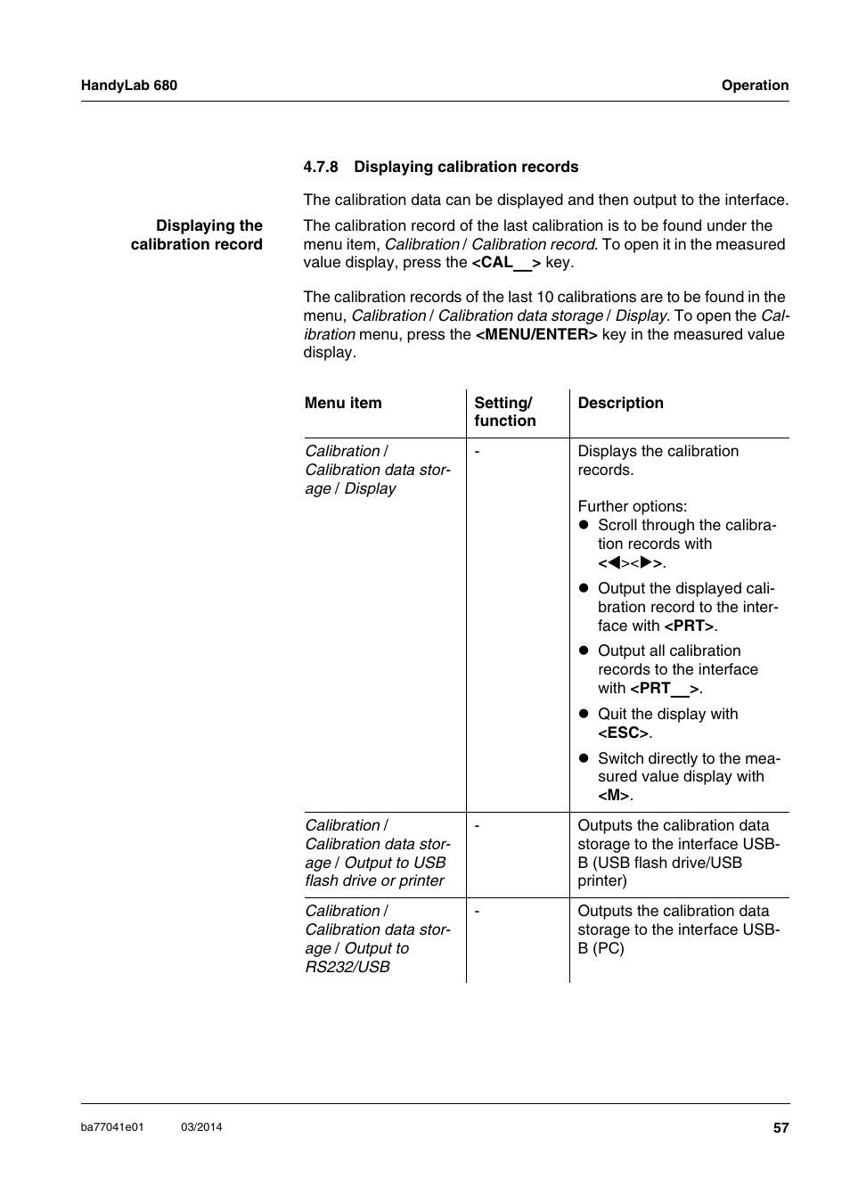 8 displaying calibration records, Displaying calibration records | Xylem HandyLab 680 User Manual | Page 57 / 120