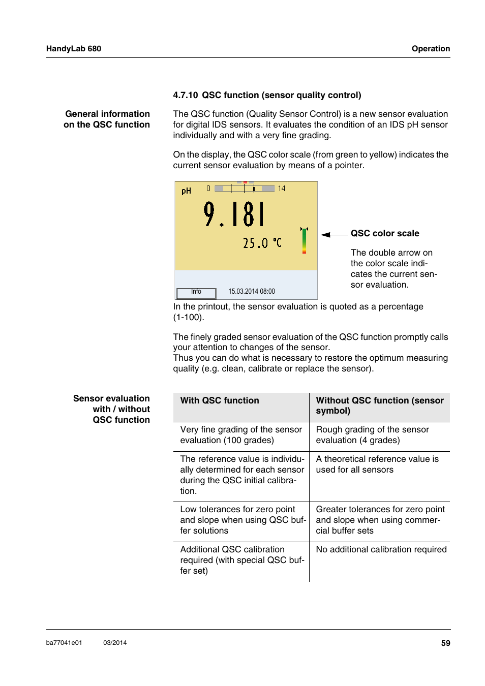 10 qsc function (sensor quality control), Ee section 4.7.10), R scale (see section 4.7.10) | Xylem HandyLab 680 User Manual | Page 59 / 120