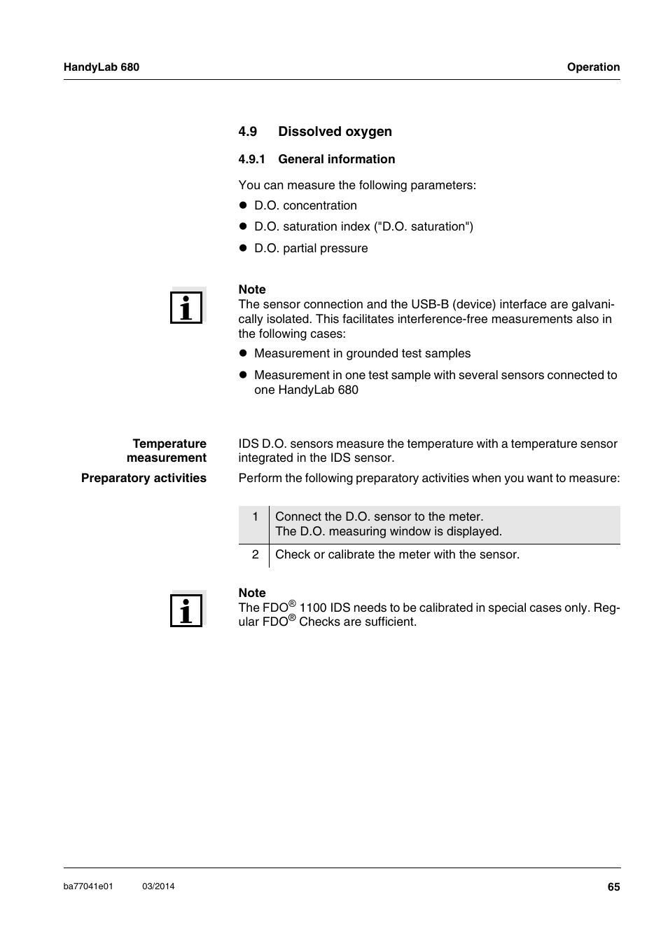 9 dissolved oxygen, 1 general information, Dissolved oxygen 4.9.1 | General information | Xylem HandyLab 680 User Manual | Page 65 / 120