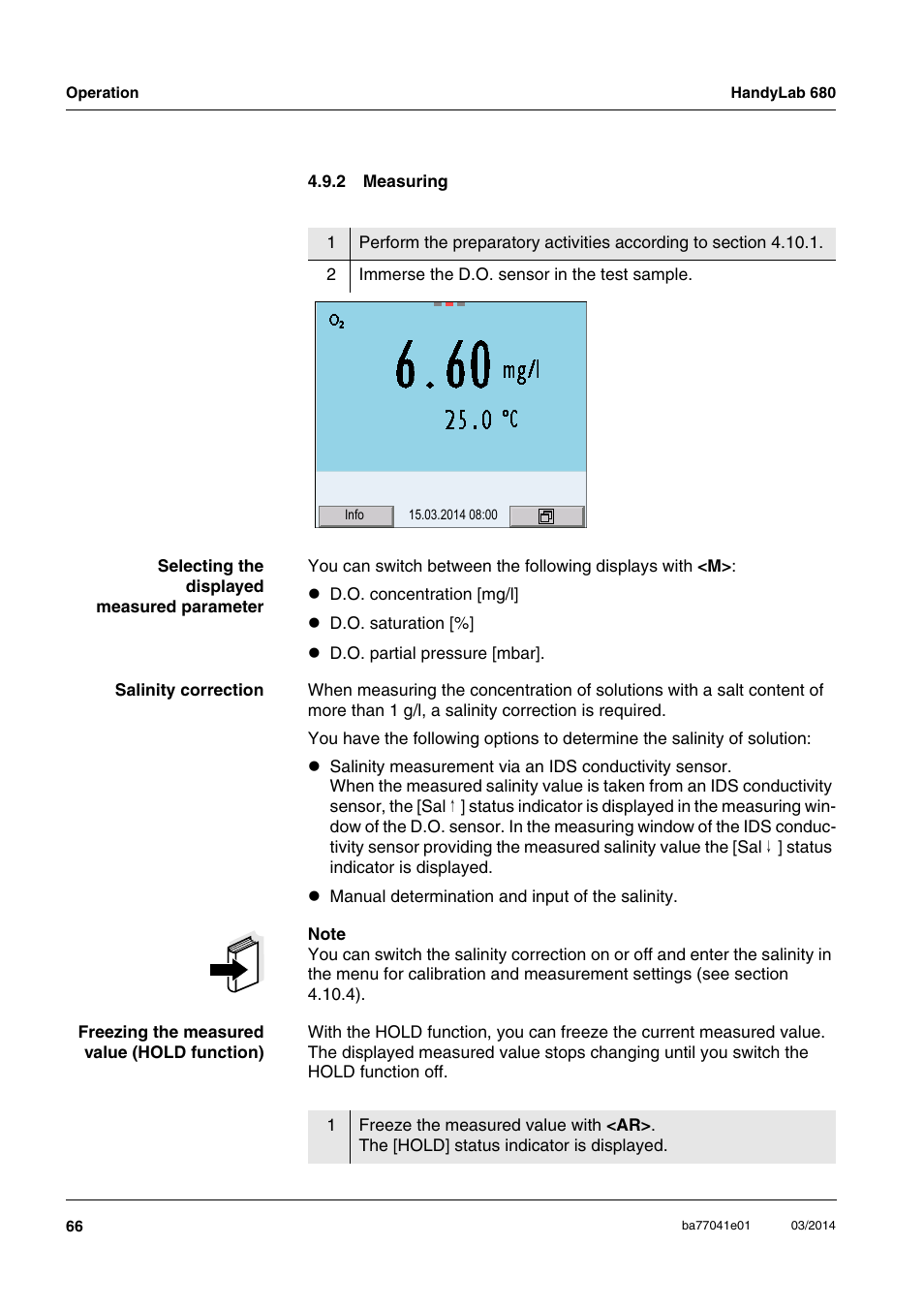 2 measuring, Measuring | Xylem HandyLab 680 User Manual | Page 66 / 120