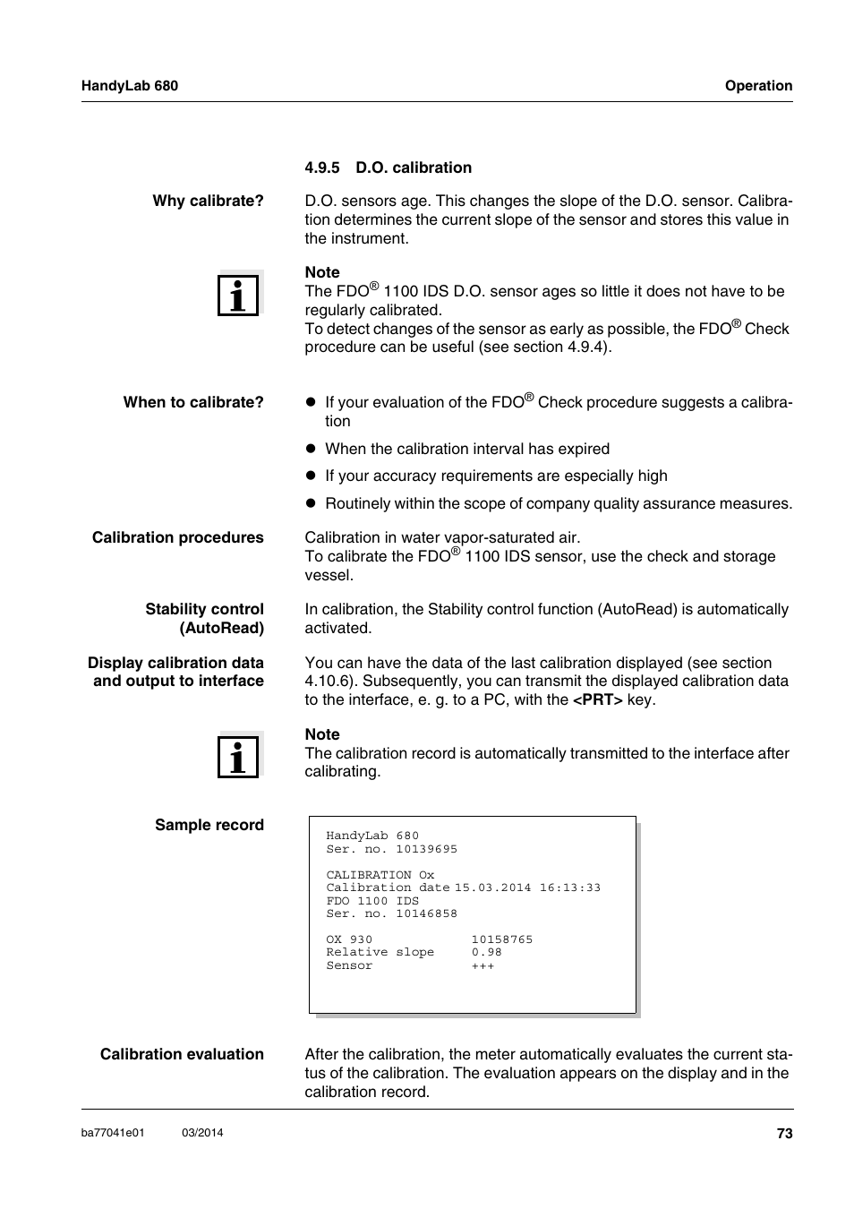 5 d.o. calibration, D.o. calibration | Xylem HandyLab 680 User Manual | Page 73 / 120