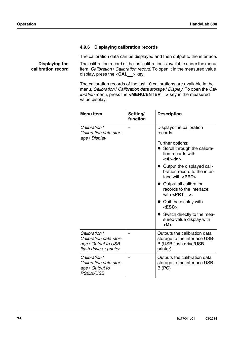 6 displaying calibration records, Displaying calibration records | Xylem HandyLab 680 User Manual | Page 76 / 120