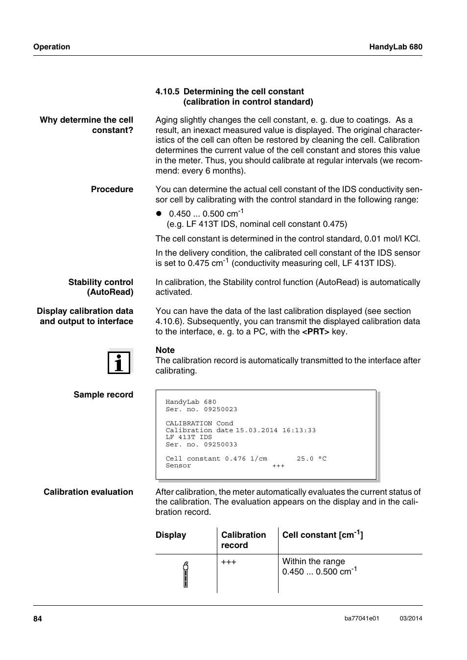 5 determining the cell constant, Calibration in control standard) | Xylem HandyLab 680 User Manual | Page 84 / 120