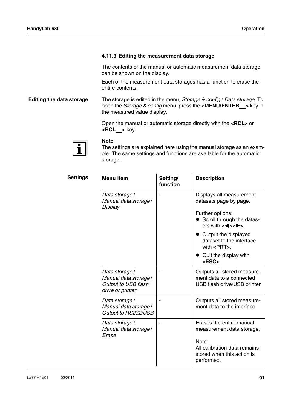 3 editing the measurement data storage | Xylem HandyLab 680 User Manual | Page 91 / 120