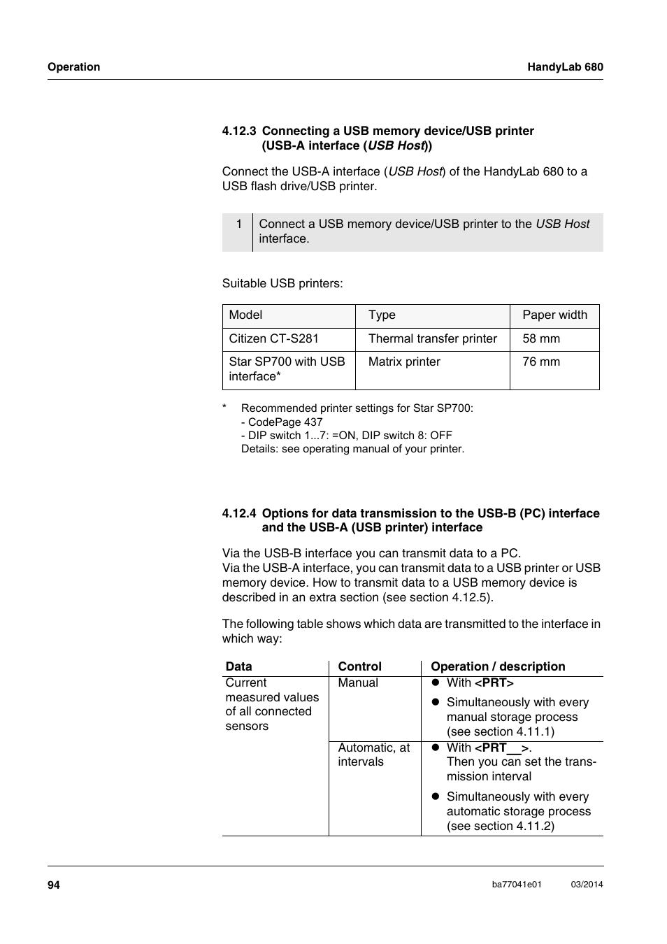 3 connecting a usb memory device/usb printer, Usb-a interface, 4 options for data transmission to the usb-b (pc) | Interface and the usb-a (usb printer) interface 94 | Xylem HandyLab 680 User Manual | Page 94 / 120