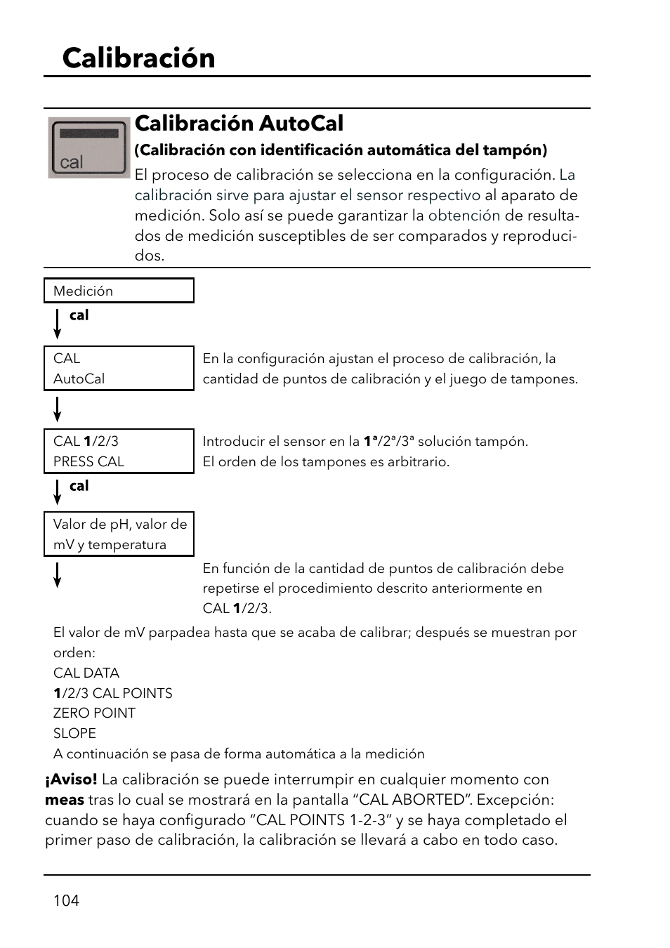 Calibración, Calibración autocal | Xylem HandyLab 750(EX) User Manual | Page 104 / 128