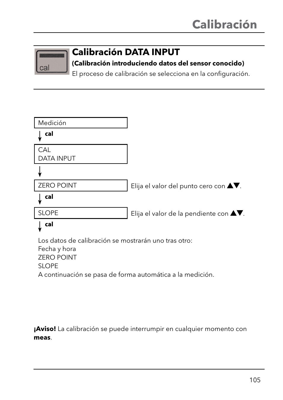 Calibración, Calibración data input | Xylem HandyLab 750(EX) User Manual | Page 105 / 128