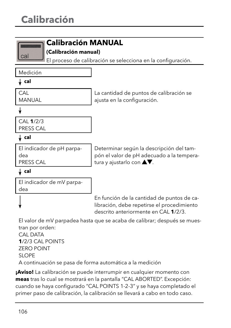 Calibración, Calibración manual | Xylem HandyLab 750(EX) User Manual | Page 106 / 128