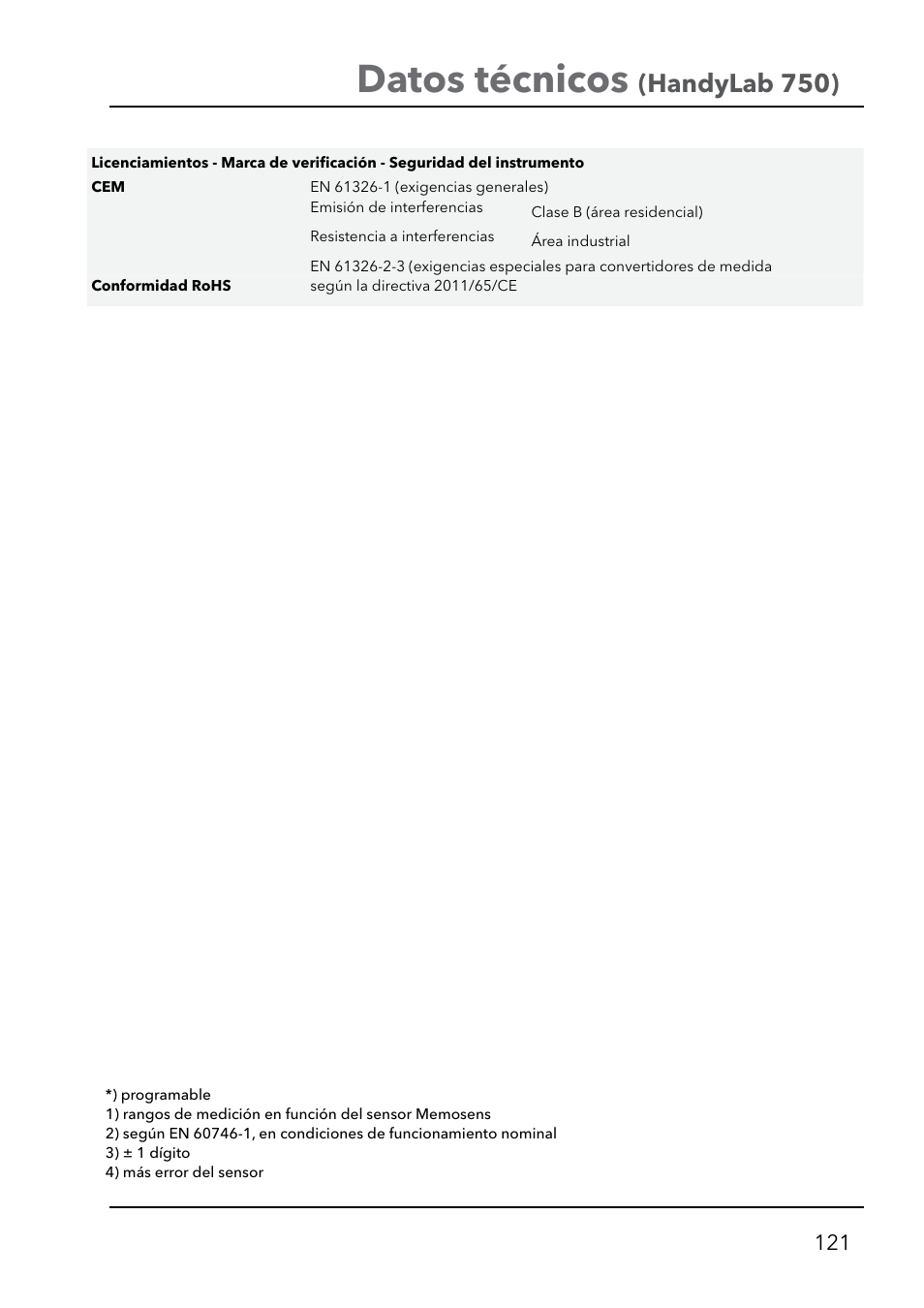 Datos técnicos, Handylab 750) | Xylem HandyLab 750(EX) User Manual | Page 121 / 128