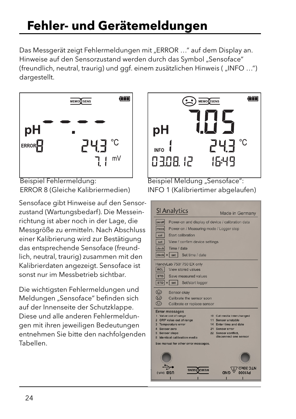 Fehler- und gerätemeldungen | Xylem HandyLab 750(EX) User Manual | Page 24 / 128