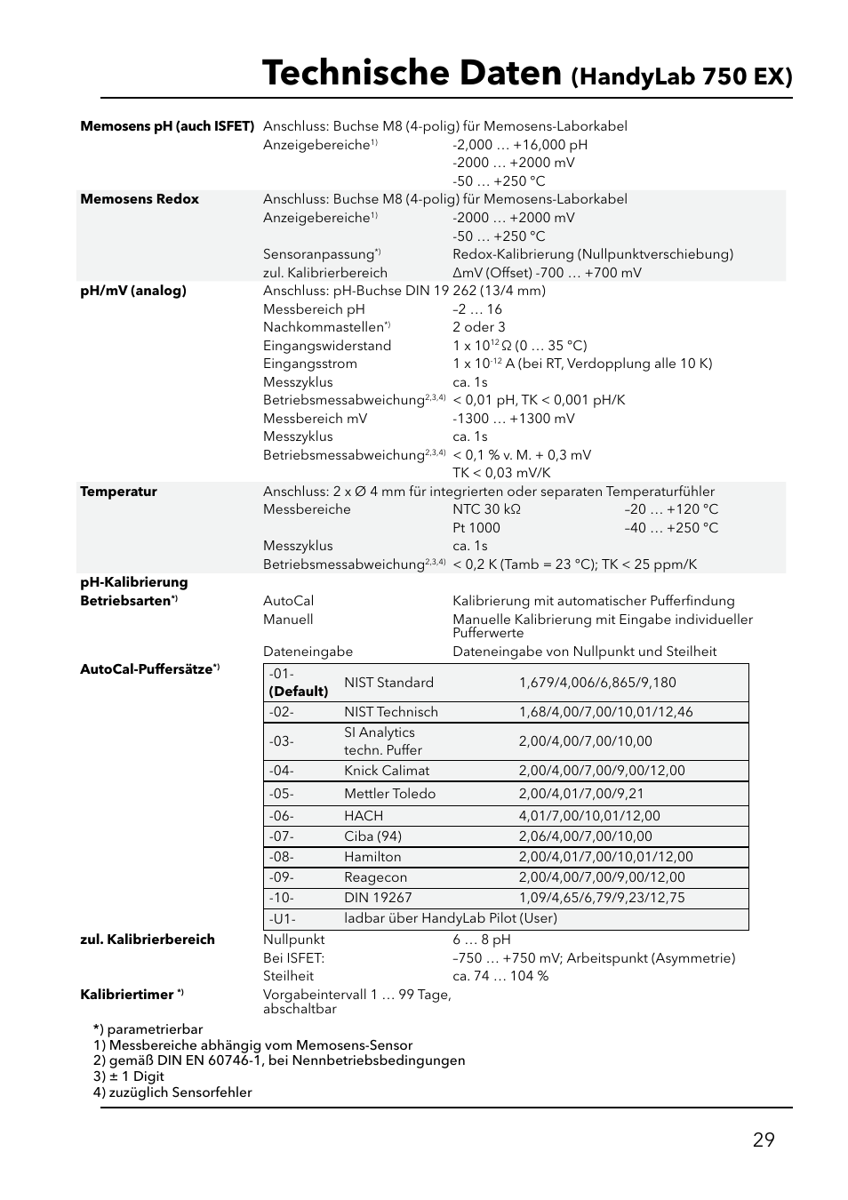 Technische daten, Handylab 750 ex) | Xylem HandyLab 750(EX) User Manual | Page 29 / 128