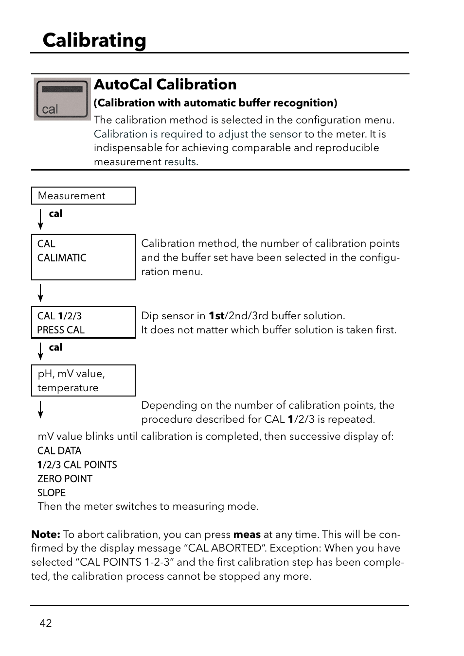 Calibrating, Autocal calibration | Xylem HandyLab 750(EX) User Manual | Page 42 / 128