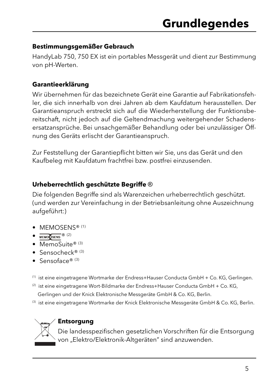 Grundlegendes | Xylem HandyLab 750(EX) User Manual | Page 5 / 128
