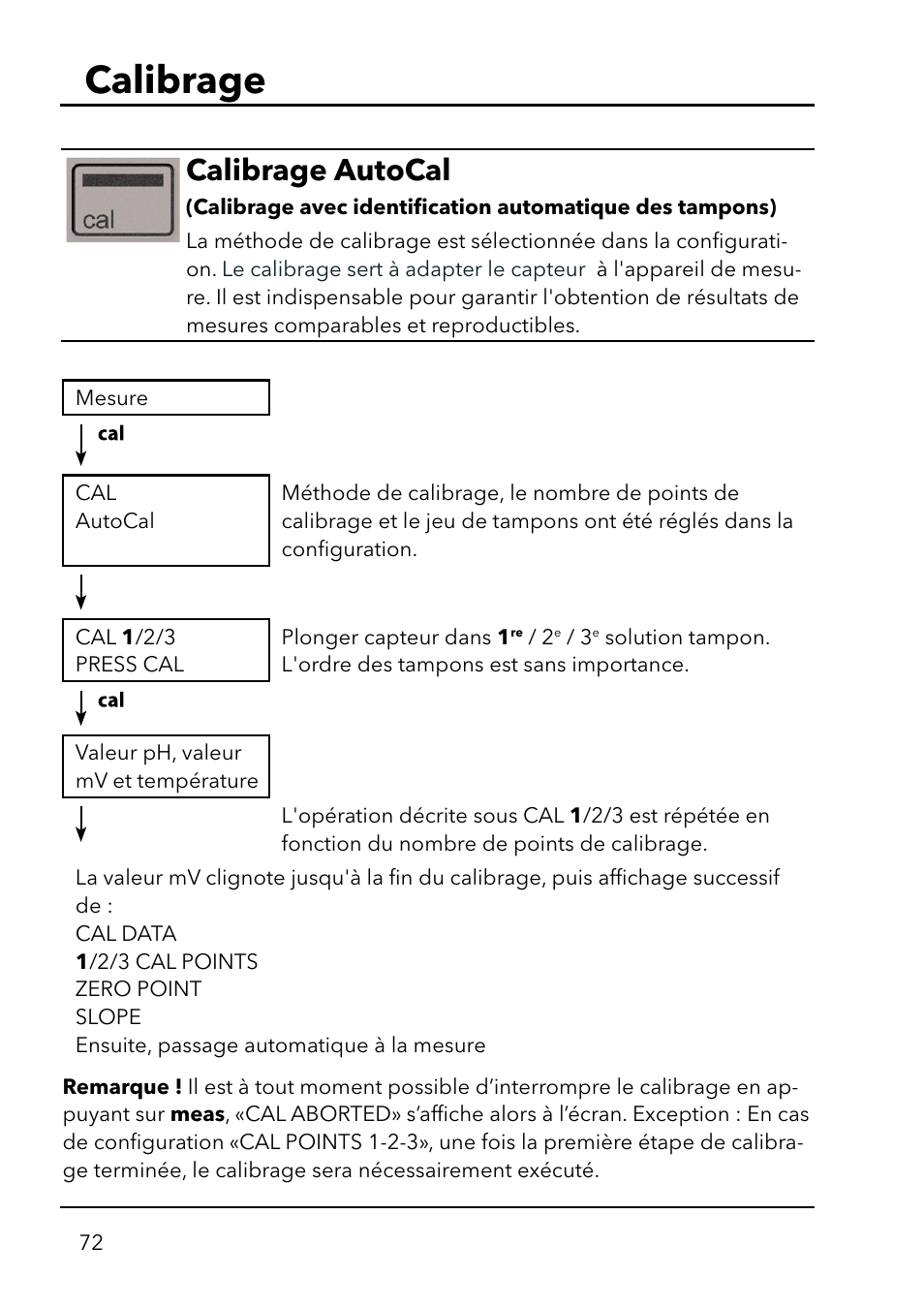 Calibrage, Calibrage autocal | Xylem HandyLab 750(EX) User Manual | Page 72 / 128