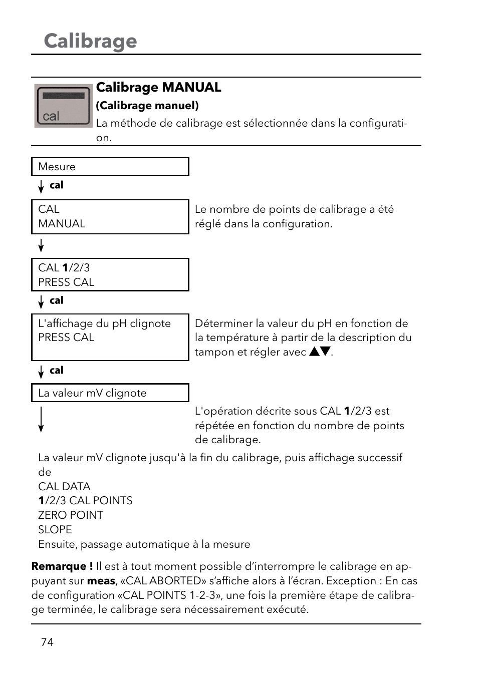 Calibrage | Xylem HandyLab 750(EX) User Manual | Page 74 / 128