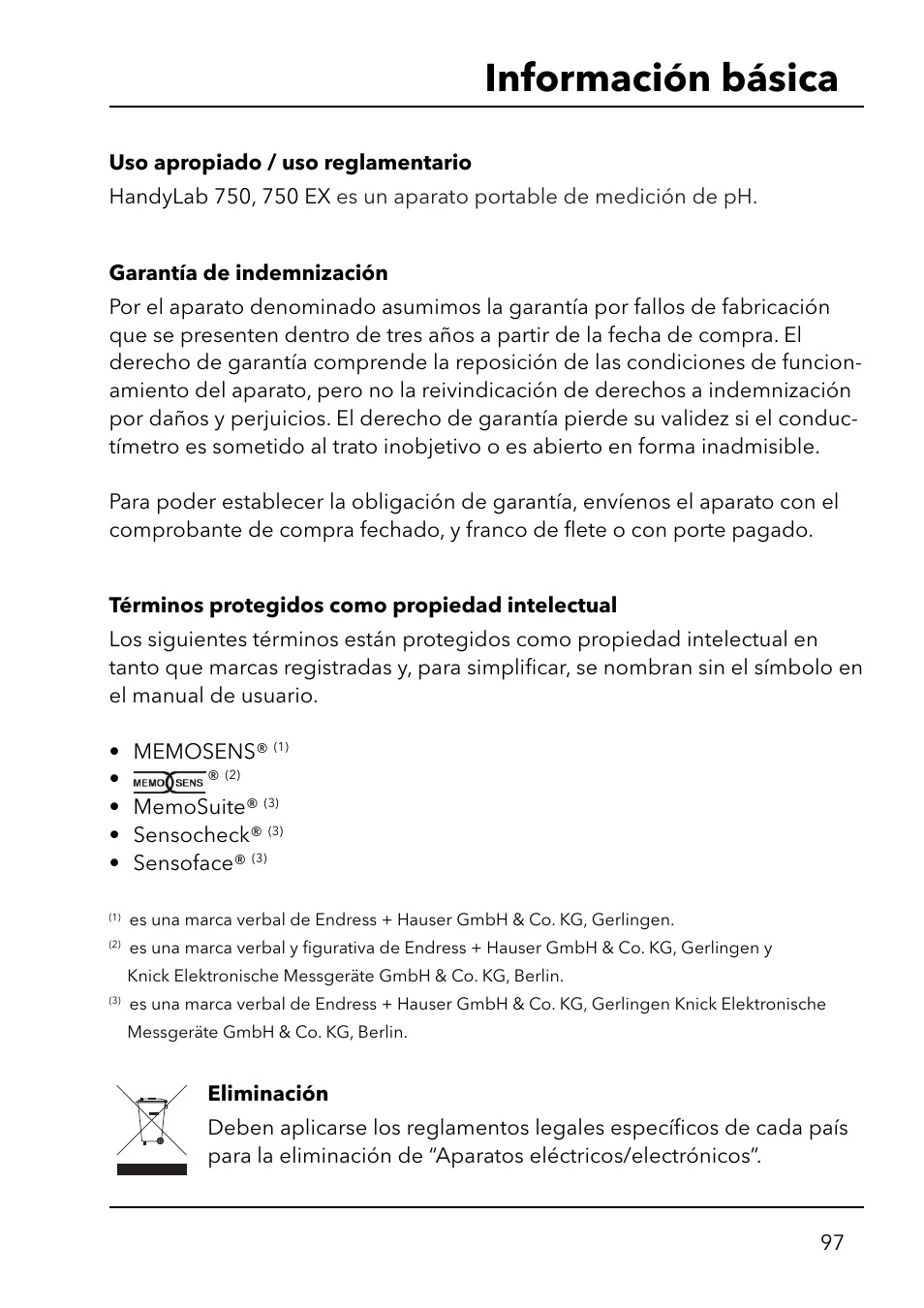 Información básica | Xylem HandyLab 750(EX) User Manual | Page 97 / 128