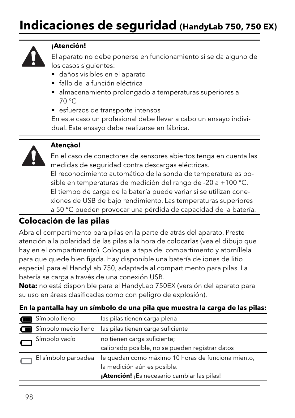 Indicaciones de seguridad | Xylem HandyLab 750(EX) User Manual | Page 98 / 128