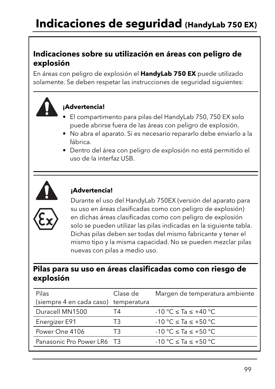 Indicaciones de seguridad | Xylem HandyLab 750(EX) User Manual | Page 99 / 128