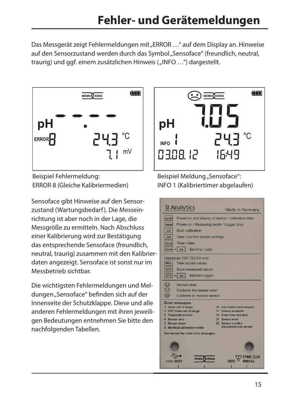 Fehler- und gerätemeldungen | Xylem HandyLab 700 User Manual | Page 15 / 76