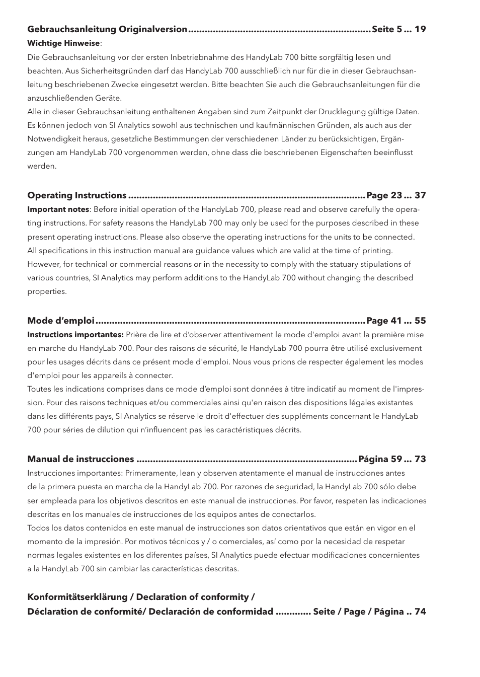 Xylem HandyLab 700 User Manual | Page 2 / 76