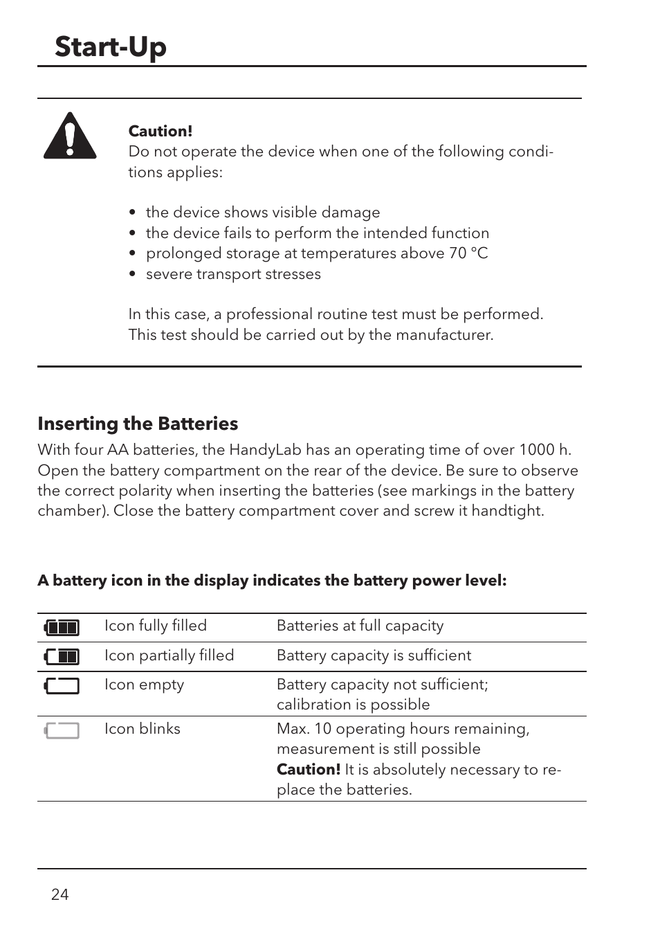 Start-up | Xylem HandyLab 700 User Manual | Page 24 / 76