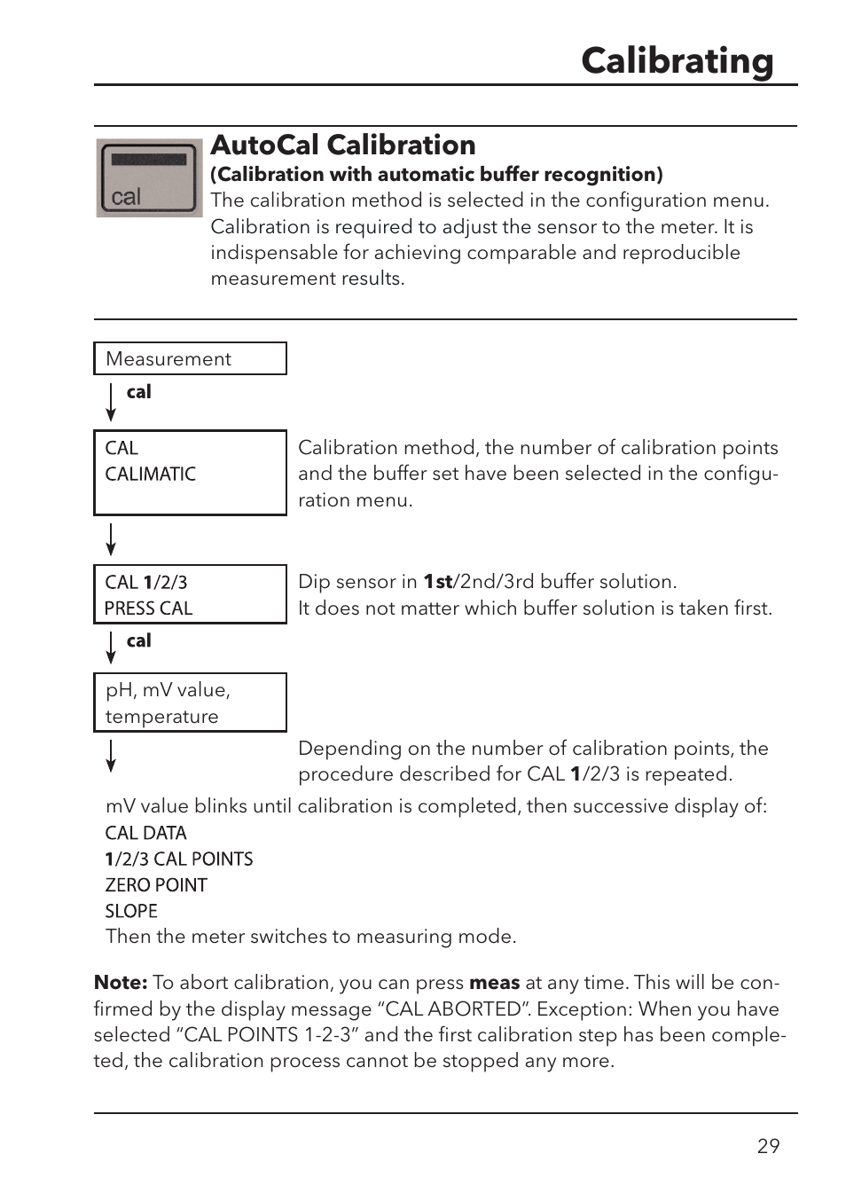Calibrating, Autocal calibration | Xylem HandyLab 700 User Manual | Page 29 / 76