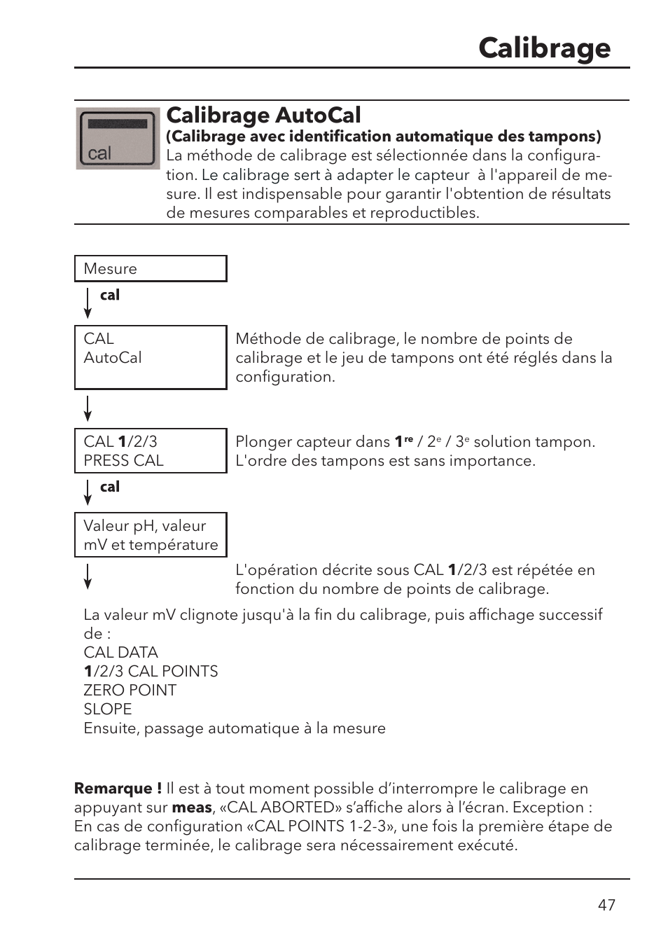 Calibrage, Calibrage autocal | Xylem HandyLab 700 User Manual | Page 47 / 76