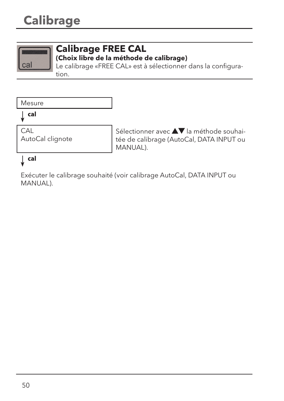 Calibrage, Calibrage free cal | Xylem HandyLab 700 User Manual | Page 50 / 76