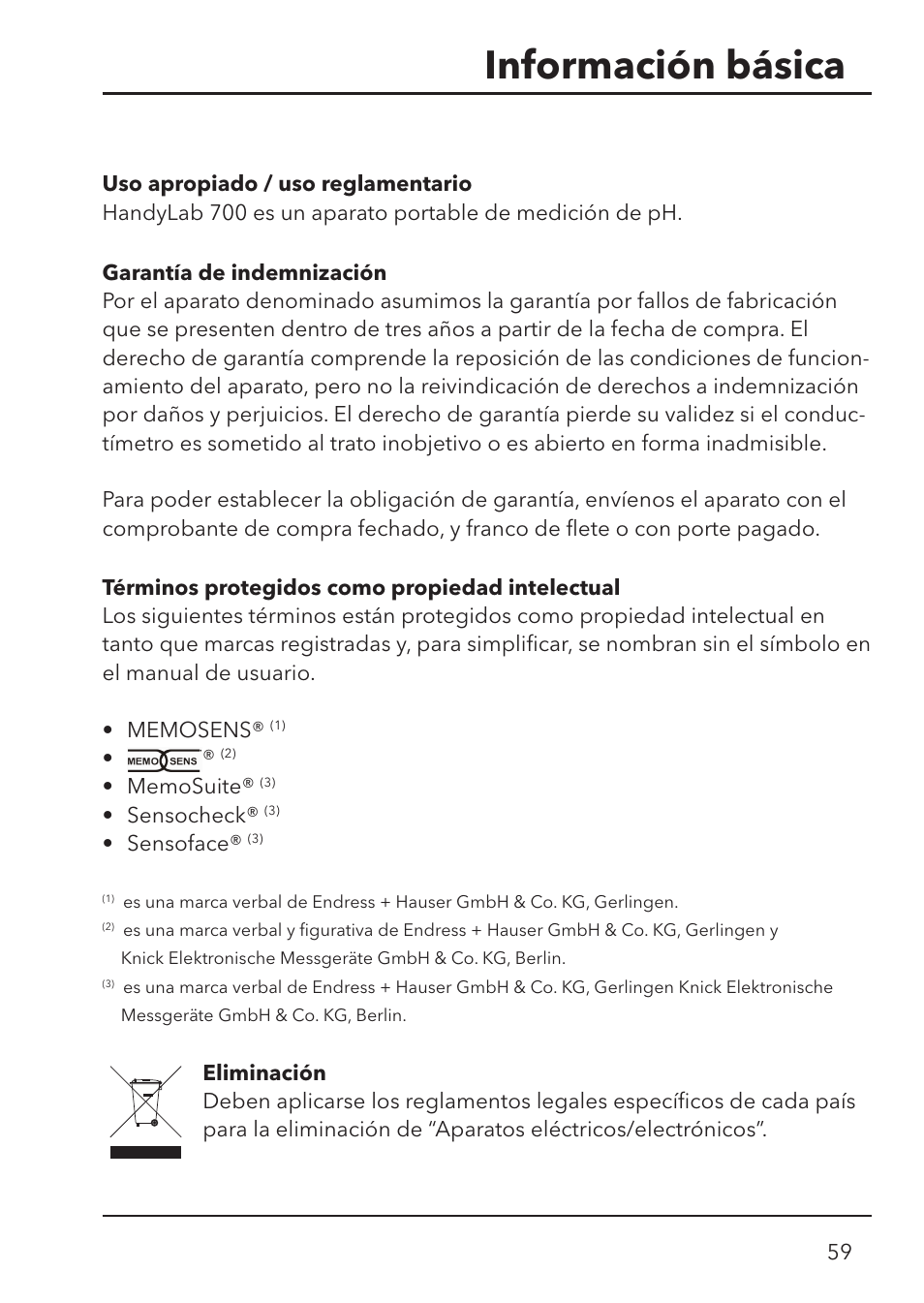 Información básica | Xylem HandyLab 700 User Manual | Page 59 / 76