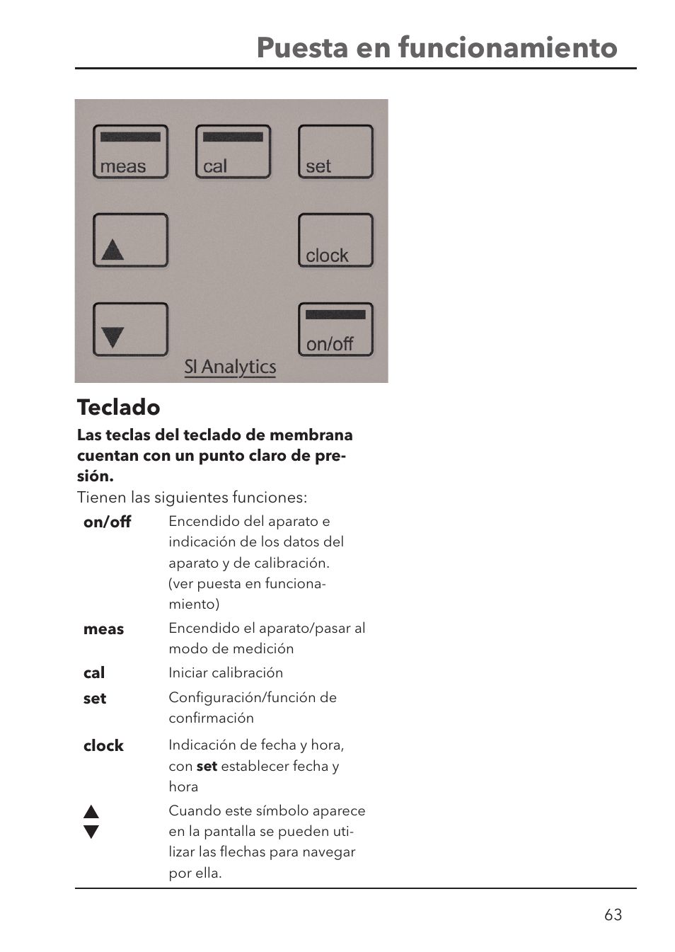 Puesta en funcionamiento, Teclado | Xylem HandyLab 700 User Manual | Page 63 / 76