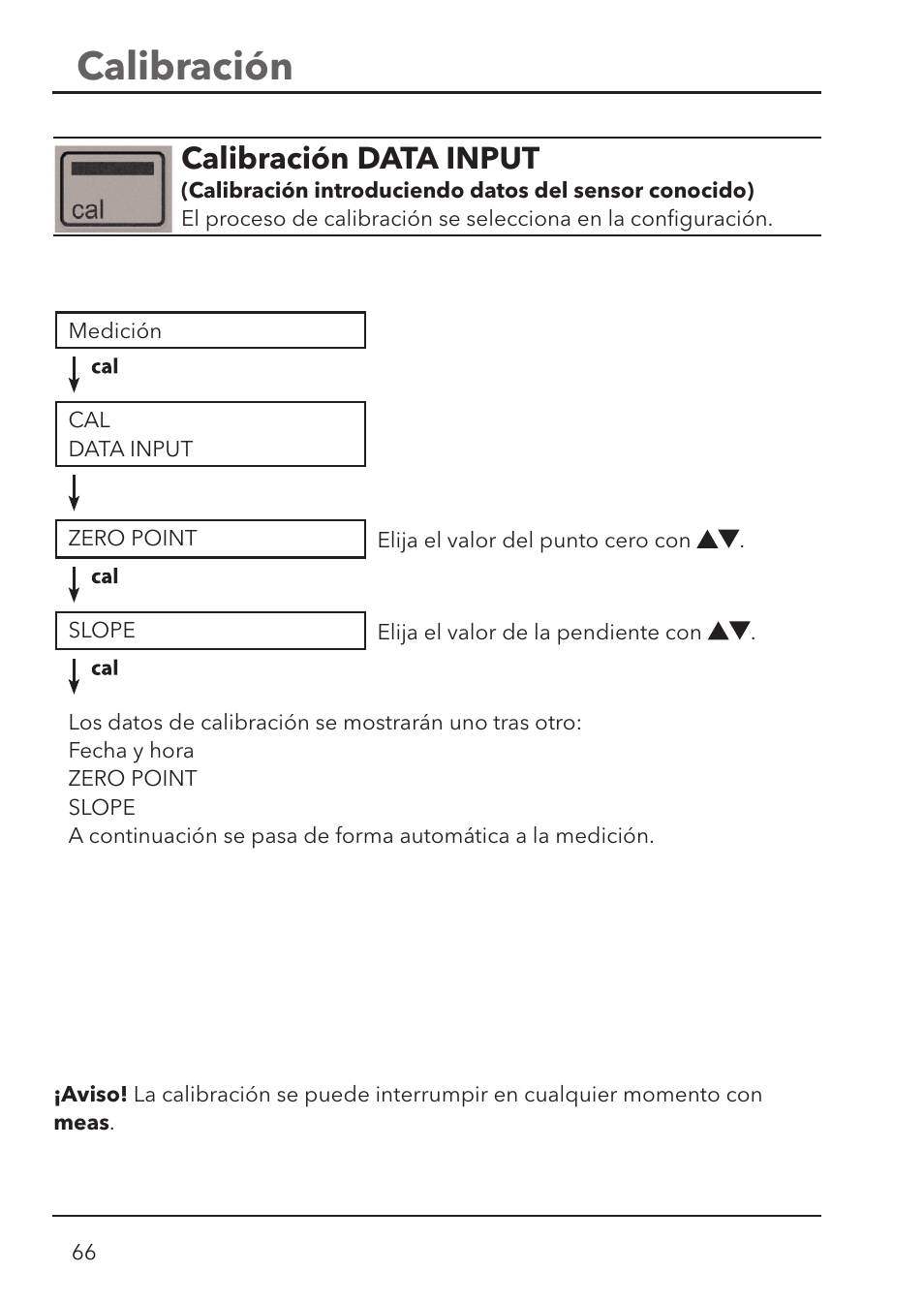 Calibración, Calibración data input | Xylem HandyLab 700 User Manual | Page 66 / 76