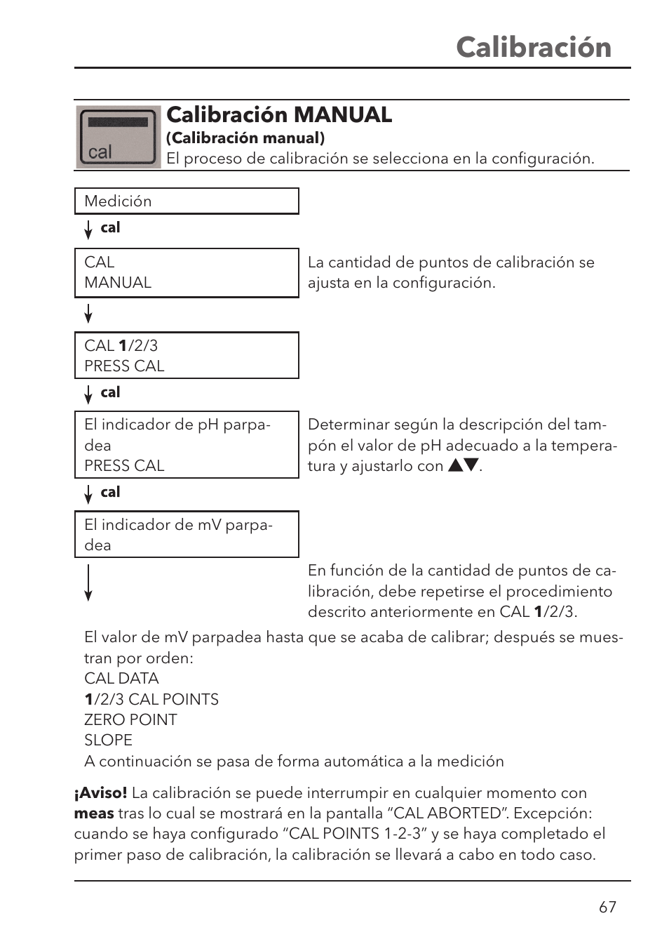 Calibración, Calibración manual | Xylem HandyLab 700 User Manual | Page 67 / 76