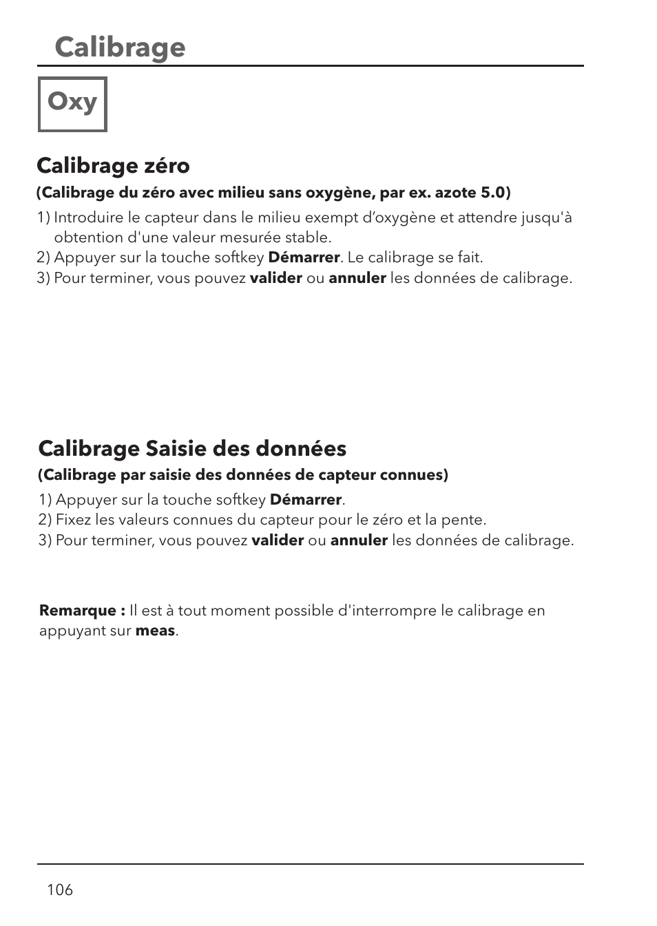 Calibrage, Calibrage zéro, Calibrage saisie des données | Xylem HandyLab 780 User Manual | Page 106 / 164