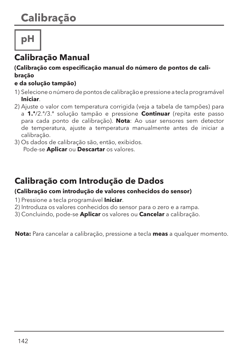 Calibração, Calibração manual, Calibração com introdução de dados | Xylem HandyLab 780 User Manual | Page 142 / 164