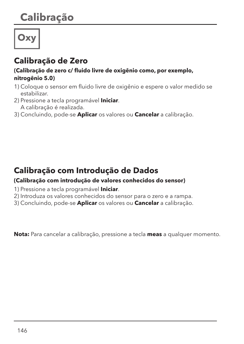 Calibração, Calibração de zero, Calibração com introdução de dados | Xylem HandyLab 780 User Manual | Page 146 / 164