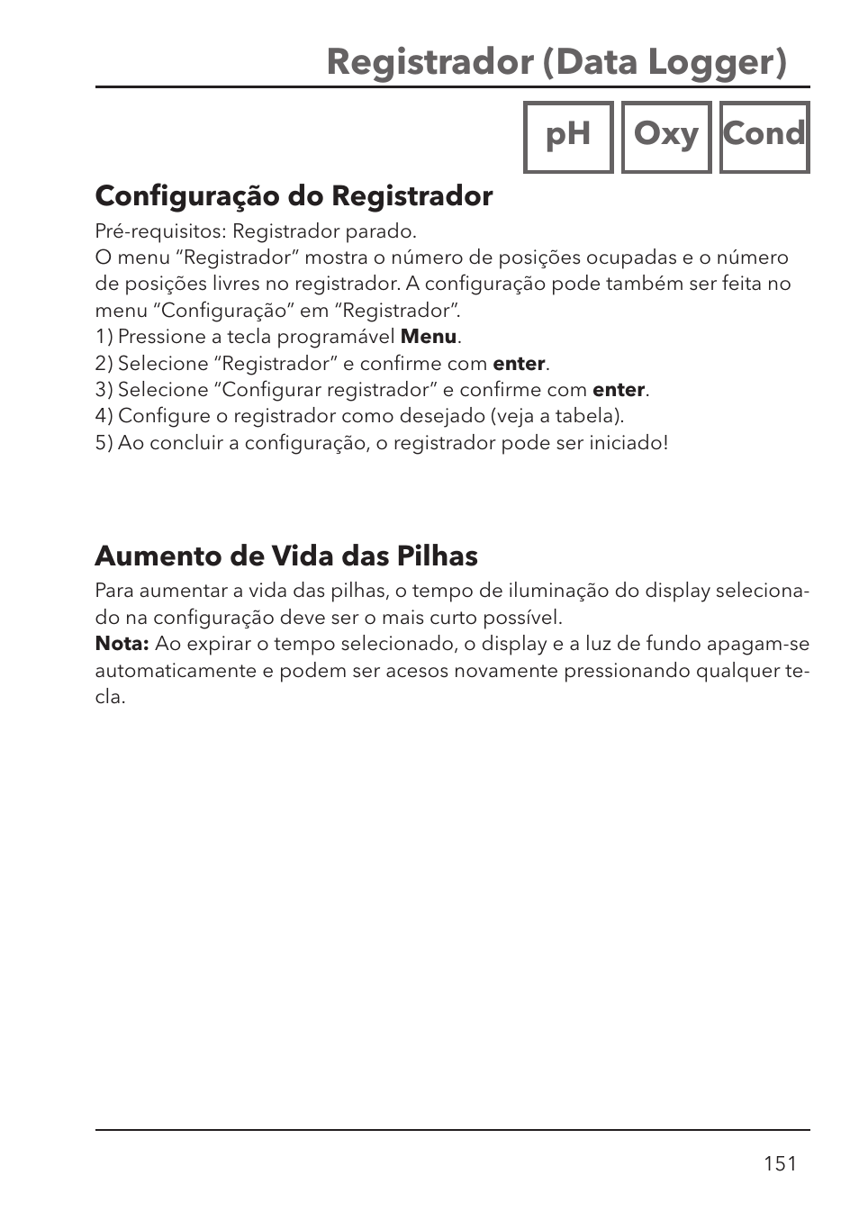 Registrador (data logger), Ph oxy cond | Xylem HandyLab 780 User Manual | Page 151 / 164