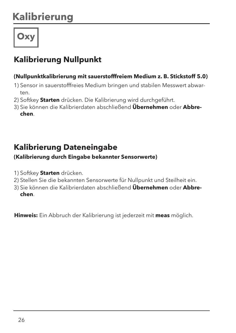 Kalibrierung, Kalibrierung nullpunkt, Kalibrierung dateneingabe | Xylem HandyLab 780 User Manual | Page 26 / 164