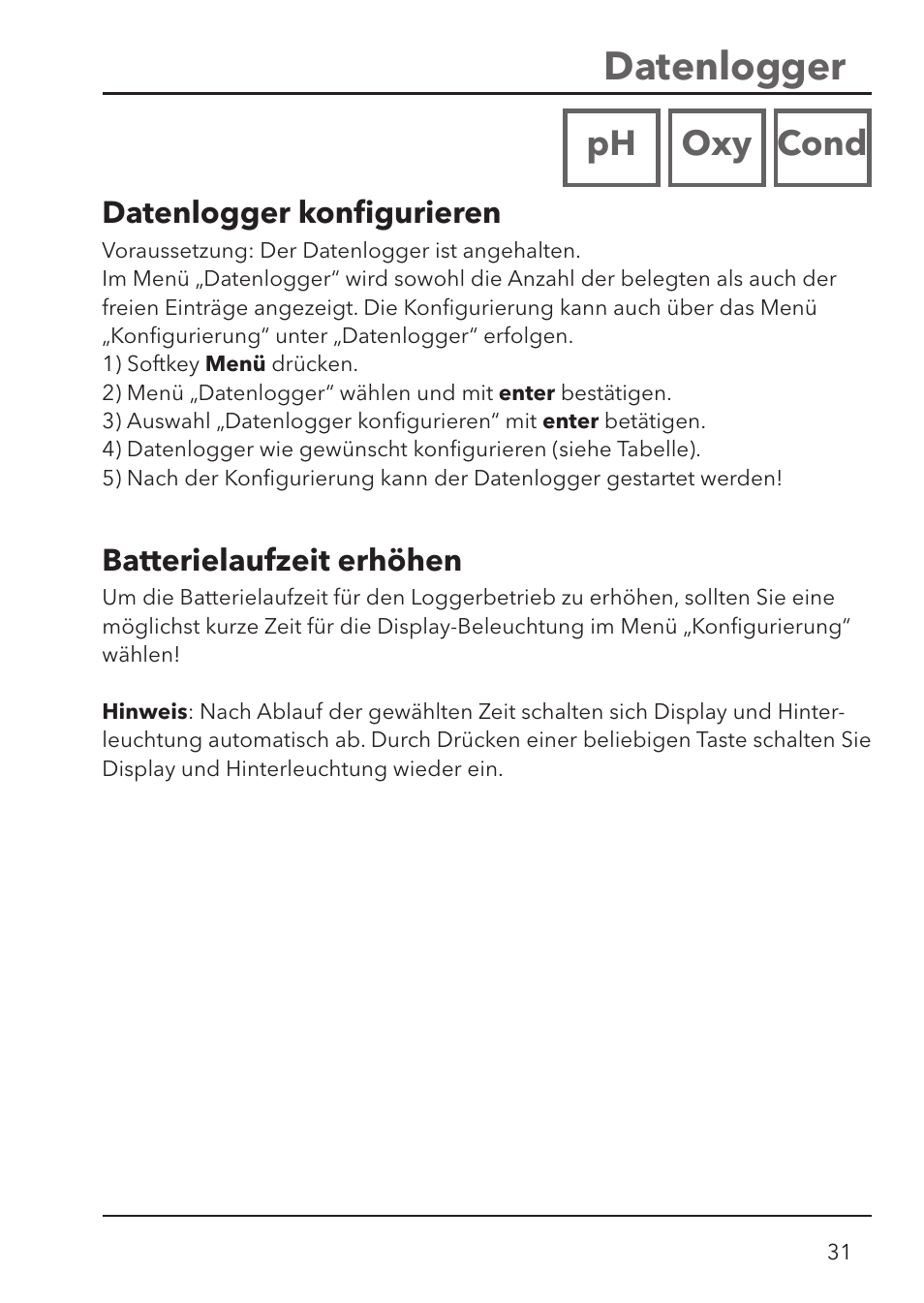 Datenlogger, Ph oxy cond | Xylem HandyLab 780 User Manual | Page 31 / 164